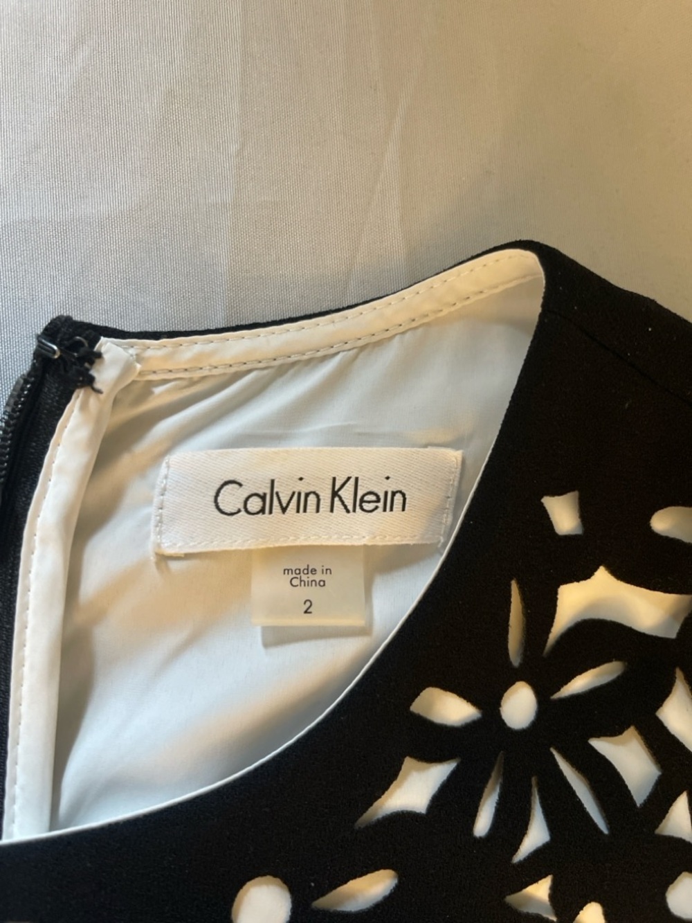 Calvin Klein Black Midi Sheath Dress with Cream Floral Cutouts - Picture 6 of 12